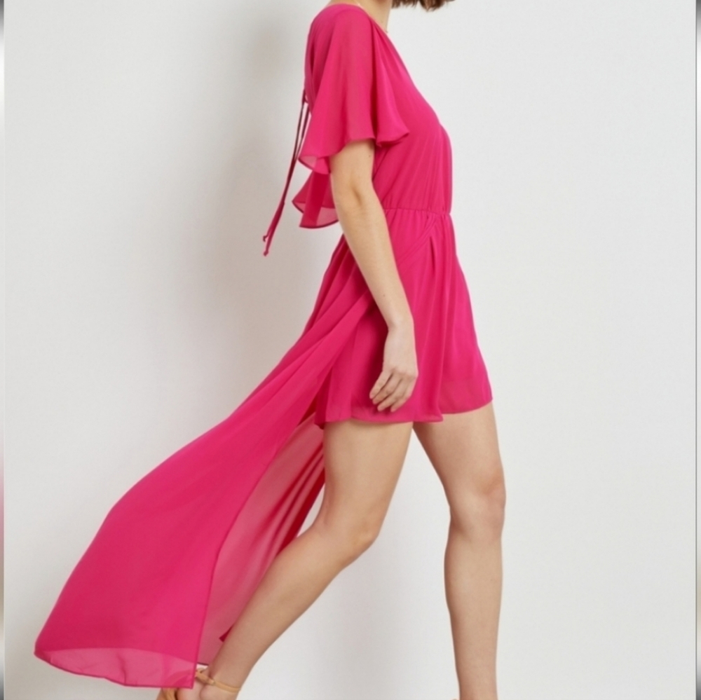 Womens Chiffon Romper Dress Fuchia Size Large